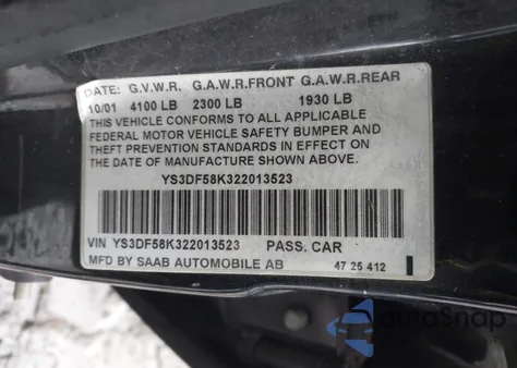 2002 Saab 9-3 Se z USA, uszkodzony, nr VIN YS3DF58K322013523